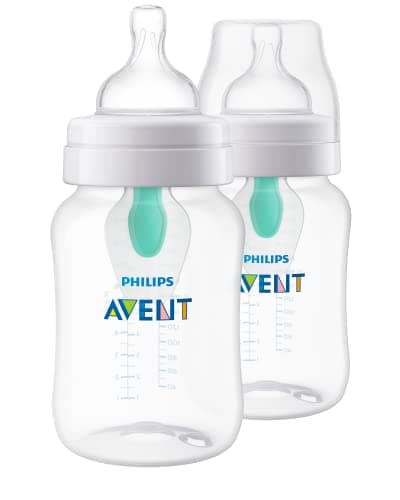 Philips Avent Anti-Colic Baby Bottle with AirFree Vent, 9oz, with Flow 2 Nipples, 1m+, 2pk, Clear, SCY703/02 - Image 1