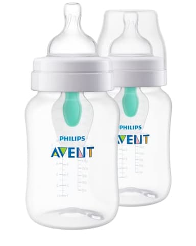 Philips Avent Anti-Colic Baby Bottle with AirFree Vent, 9oz, with Flow 2 Nipples, 1m+, 2pk, Clear, SCY703/02 - Image 1