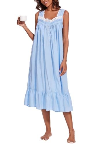 AVIIER 100% Cotton Nightgowns for Women Sleeveless Sleep Dress Ladies Gowns Sleepwear with Pockets (Blue, XX-Large) - Image 4