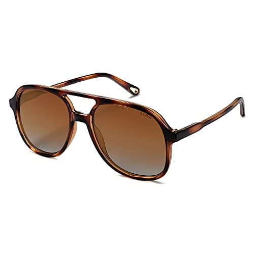 SOJOS Retro Polarized Aviator Sunglasses Womens Mens Classic 70s Vintage Trendy Square Aviators SJ2174, Amber Brown Tortoise/Brown - Image 1