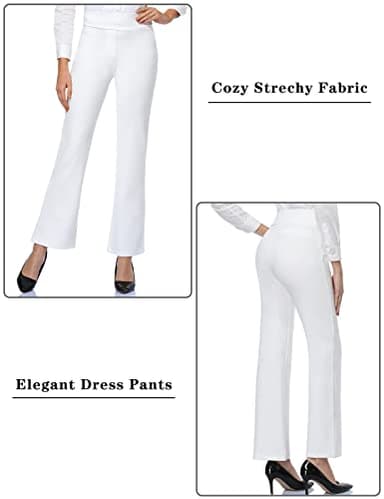 Tapata Women's 28''/30''/32''/34'' High Waist Stretchy Bootcut Dress Pants Tall, Petite, Regular for Office Business Casual White,L - Image 3