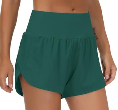 THE GYM PEOPLE Womens High Waisted Running Shorts Quick Dry Athletic Workout Shorts with Mesh Liner Zipper Pockets Dark Green - Image 1