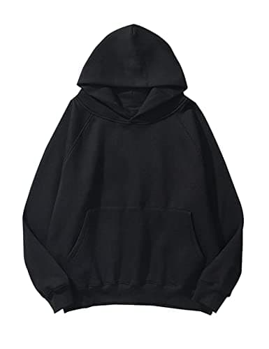 Lauweion Women Solid Basic Fleece Letter Loose Hoodie Sweatshirt Long Sleeve Kangaroo Pocket Drop Shoulder Pullovers Top (Large, Black) - Image 1
