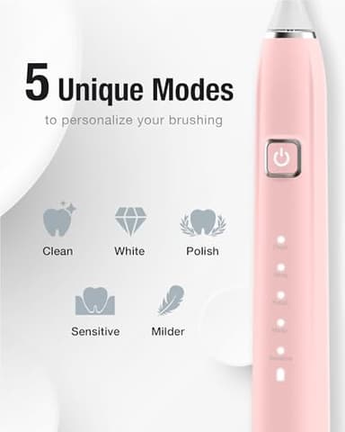 7AM2M Sonic Electric Toothbrush with 6 Brush Heads for Adults&Kids, One Charge for 120 Days, Wireless Fast Charge, 5 Modes, 40000VPM Powered Toothbrush, 2 Minutes Built in Smart Timer -Pink - Image 3