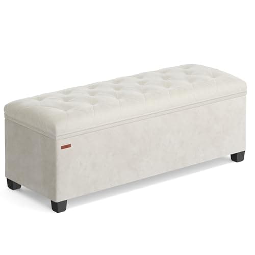 SONGMICS Velvet Storage Ottoman Bench, Foot Rest with Legs, 15.7 x 43 x 15.7 Inches, End of Bed Bench, Storage Chest, Load up to 660 lb, for Living Room, Bedroom, Entryway, Cream White ULSF089W01 - Image 1