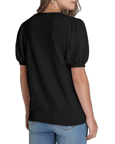 Short Sleeve Sweater for Women Trendy Womens Tops 2025 Spring Summer T Shirts Puff Sleeve Business Casual Outfits Work Clothes Petite Ladies Tops Dressy Casual Lightweight Fall Sweaters Black Small - Image 5