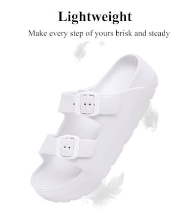 Women's White Platform Sandals with Arch Support, Adjustable Two Strap Thick Soles Sandal, Comfort Lightweight Slides Beach Home and Street - Image 6