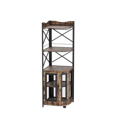 Aheaplus Corner Bar Cabinet with Power Outlet, Industrial Wine Cabinet with LED Strip and Glass Holder, 5-Tiers Liquor Cabinet Bar Unit for Home, Corner Display Cabinet for Small Space, Rustic Brown - Image 6