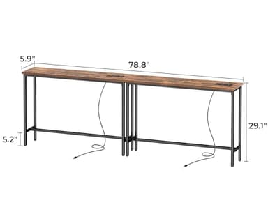 SUPERJARE 5.9 Inch Narrow Console Table with Outlet, Sofa Table Set of 2, Total Length 78.8'', Behind Couch Table, Long Entryway Tables with Charging Station, for Living Room, Hallway, Rusitc Brown - Image 3