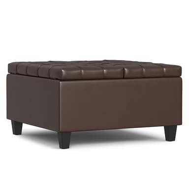 SIMPLIHOME Harrison 30 inch Wide Transitional Square Small Coffee Table Storage Ottoman in Chocolate Brown Vegan Faux Leather, Assembled, for The Living Room and Bedroom - Image 4