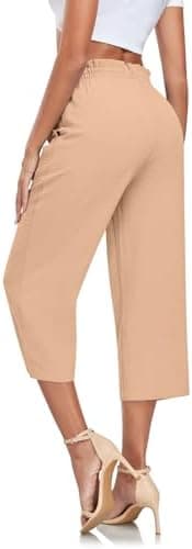 Aodemo Women‘s Capri Pants Plus Size Wide Leg High Waist Tie Knot Pants Casual Palazzo Trousers with Pockets - Image 5