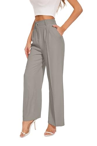 FUNYYZO Women's Wide Leg Pants High Elastic Waisted in The Back Business Work Trousers Long Straight Suit Pants - Image 1