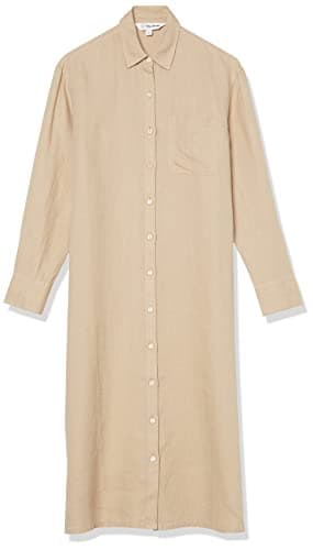The Drop Women's Fiona Relaxed Linen Midi Shirt Dress, Hummus, M - Image 6