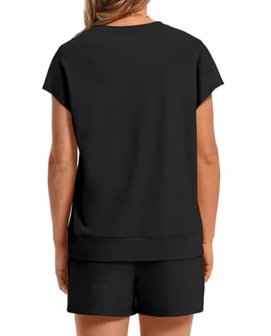 WIHOLL 2 Piece Sets for Women Summer Outfits 2025 Vacation Trendy Lounge Crew Neck 2 piece Matching Sets Women's Clothing Cap Sleeve Pants Set Cruise Travel Airport Sweat Set Black 2XL - Image 5