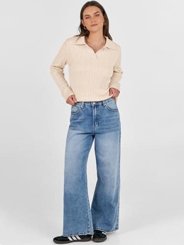ANRABESS Womens Cable Knit Sweaters Long Sleeve V Neck Sweater Tops Casual Pullover Polo Shirts 2025 Fall Fashion Outfits Parchment Beige L - Image 5