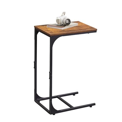 WLIVE C Shaped End Table, Small Couch Side Tables with Metal Frame That Slide Under, Sofa Table TV Tray for Living Room, Bedroom, Rustic Brown - Image 1