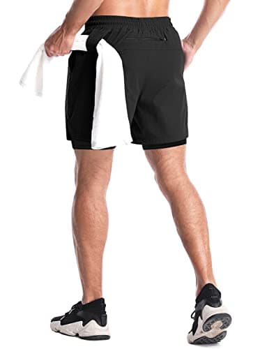Aolesy Men’s 2 in 1 Running Shorts 5 Inch Workout Gym Athletic Shorts for Men Quick Dry Lightweight Training Shorts with Pockets Black - Image 4