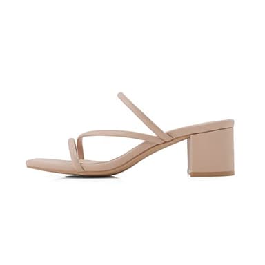 Shoe'N Tale Strappy Heels For Women Low Chunky Block Heel Heeled Sandals Square Open Toe Slip On Slides Mules(6,Nude) - Image 2
