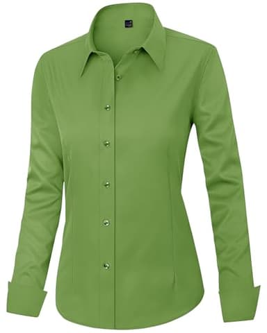 J.VER Womens Dress Shirts Long Sleeve Button Down Shirt Wrinkle-Free Business Casual Blouse Office Work Tops Forest Green - Image 3