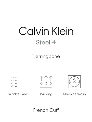 Calvin Klein Men's Non Iron Regular Fit Herringbone French Cuff Dress Shirt, White, 17" Neck 34"-35" Sleeve - Image 4
