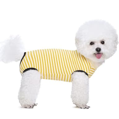 Paipeper Dog Recovery Suit After Surgery,Spay Neuter Clothes for Female Dogs,Small Medium Dog Shirt,E-Collar Cone Alternative,Prevent Licking Wound Dog Onesie,Pet Surgical Suit(Yellow White Stripe-l) - Image 1