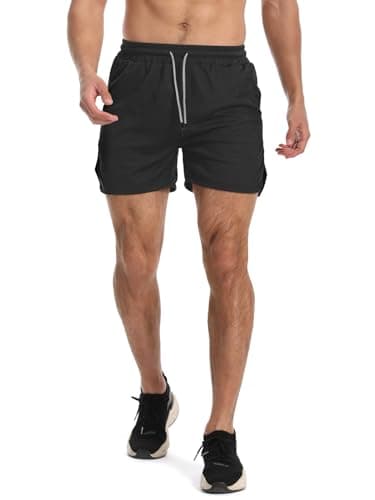 Aolesy Men's Gym Workout Shorts 5 Inch Lightweight Bodybuilding Athletic Shorts Running Training with Zipper Pockets & Towel Loop Black - Image 3
