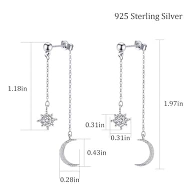 925 Sterling Silver Moon Star Earrings for Women Crescent Dangle with Cubic Zirconia Celestial Jewelry for Wedding - Image 4
