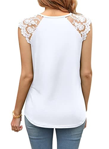MIHOLL Women Casual Lace Tank Top Sleeveless Crewneck T Shirt Crochet Floral Blouse Tunics(White,Medium) - Image 2
