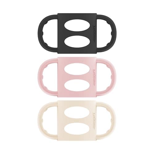 Dr. Brown's Narrow Baby Bottle Handles, 100% Silicone, Easy Grip Removable Handles for Bottle to Sippy Cup Transition, Black/Ecru/Pink, 3-Pack, 4m+ - Image 1