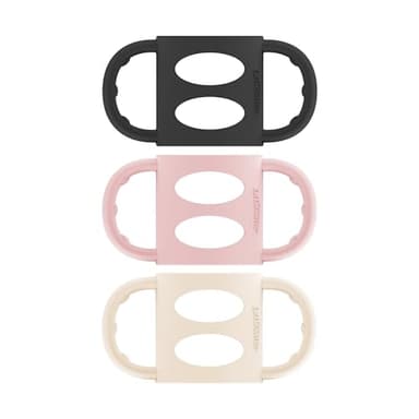 Dr. Brown's Narrow Baby Bottle Handles, 100% Silicone, Easy Grip Removable Handles for Bottle to Sippy Cup Transition, Black/Ecru/Pink, 3-Pack, 4m+ - Image 1