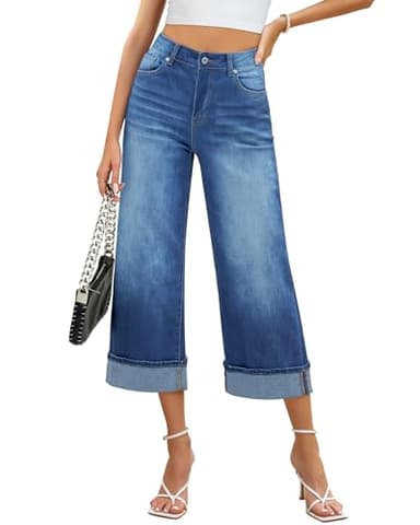 GRAPENT Business Casual Outfits for Women Western Outfit for Women Womens Clothes Trendy Ladies Capri Pants Women's Capris and Cropped Pants Women's Clothing Color Medium Blue X-Large Size 16 Size 18 - Image 1