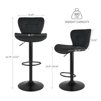 Nalupatio Modern Bar Stools Set of 2, Adjustable Faux Leather Upholstered Swivel Bar Stools, Counter Height Bar Chairs with Back for Kitchen Island, Black - Image 2