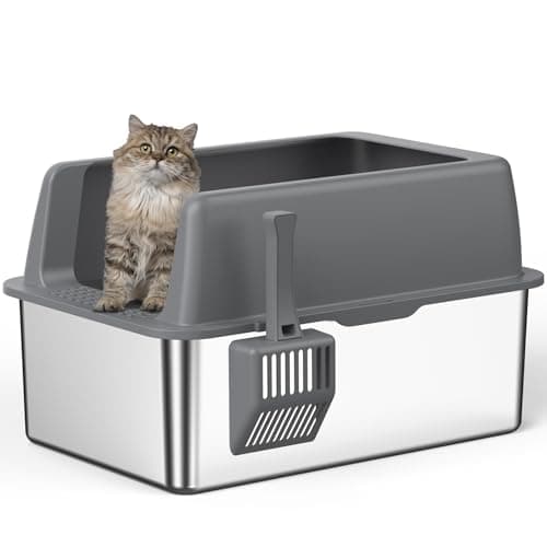Zarler Stainless Steel Litter Box with Lid, 8” Deep Extra Large Cat Litter Boxes, XL Metal Litter Box for Big Cats with High Sided, Grey (Non-Sticky, Easy to Clean, Anti-Urine Leakage) - Image 1