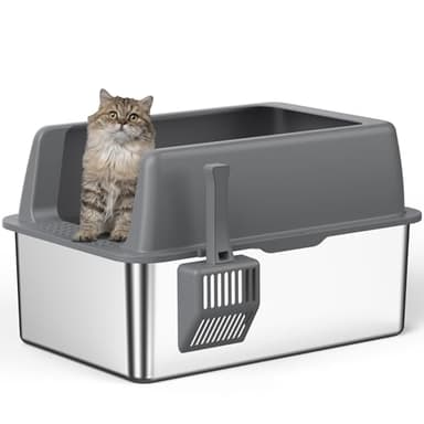Zarler Stainless Steel Litter Box with Lid, 8” Deep Extra Large Cat Litter Boxes, XL Metal Litter Box for Big Cats with High Sided, Grey (Non-Sticky, Easy to Clean, Anti-Urine Leakage) - Image 1