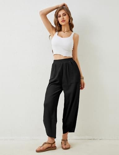 Xiaoxuemeng Womens Baggy Wide Leg Pants Casual Elastic Waisted Palazzo Harem Pants with Pockets(Black-XXL) - Image 7