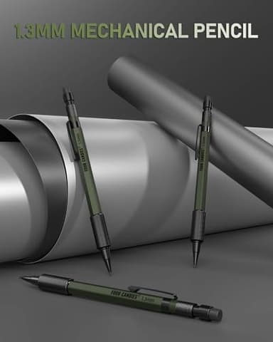 Four Candies 1.3mm Mechanical Pencil Set with 72 Lead Refill, 3PCS Metal Weatherproof Body Heavy Duty Carpenter Pencil, 3 Eraser, 16 Eraser Refill, for Outdoor Woodworking Drafting Marking with Case - Image 6