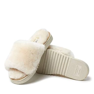 Dearfoams womens Fireside By Dearfoams Cairns Shearling Slide With Metallic Trim Slipper, Natural, 10 US - Image 3