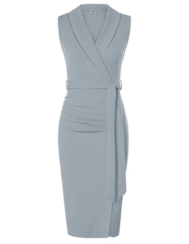 GRACE KARIN Women's Wear to Work Sleeveless Ruched Bodycon Office Pencil Midi Dresses with Belt Light Grey - Image 1
