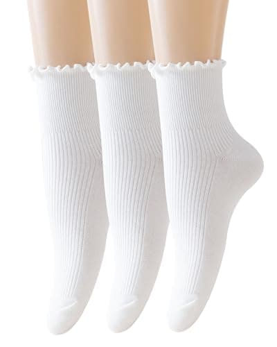 AMHRLINGTO Cute Ruffle Ankle Socks for Women - Soft Cotton Knit Lettuce Low Cut Frilly Crew Socks (White-3 Pairs-Low Cut) - Image 1