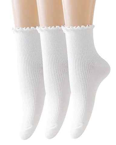 AMHRLINGTO Cute Ruffle Ankle Socks for Women - Soft Cotton Knit Lettuce Low Cut Frilly Crew Socks (White-3 Pairs-Low Cut) - Image 1