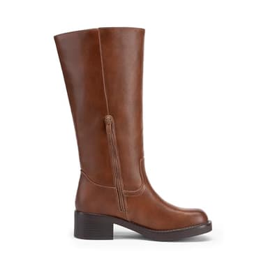 DREAM PAIRS Womens Knee High Boots Square Toe Platform Chunky Block Heel Banana Campus Boots for Women Comfortable Low Heel Side Zipper Womens Riding Tall Boots,Size 8.5,Light Brown,DWUMKB2539 - Image 2