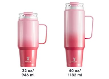 Meoky 32 oz Tumbler with Handle, Insulated Tumbler with Lid and Straw, Stainless Steel Travel Mug, 100% Leak Proof, Keeps Cold for 24 Hours or Hot for 8 Hours, Fits in Car Cup Holder (Flamingo) - Image 6