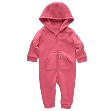 Carhartt Kid's CM9732 Long-Sleeve Fleece Zip-Front Hooded Coverall - Girls - 6 Months - Pink Lemonade