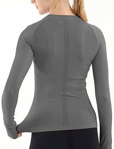 MathCat Seamless Workout Shirts for Women Long Sleeve Yoga Tops Sports Running Shirt Breathable Athletic Top Slim Fit Dark Grey - Image 2