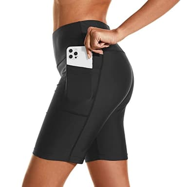 HODOSPORTS Women's 7'' Swim Shorts UPF 50+ High Waisted Board Shorts with Pockets Liner Quick Dry Swimsuit Bottoms Black XXL - Image 2