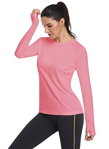 HISKYWIN Women's UPF 50+ Sun Protection Long Sleeve Shirts Outdoor Hiking Fishing Tops HF103- Pink-XL - Image 1