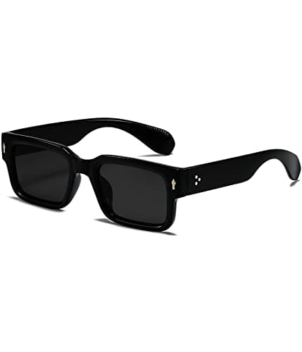 EYLRIM Square Frame Sunglasses for Women Men Trendy Chunky Rectangle Sun Glasses Black Shades UV400 Protection(A1 Black/Grey) - Image 1