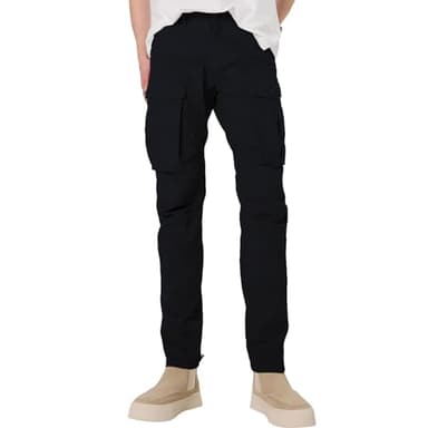 Plaid&Plain Men's and Women's Black Cargo Pants - Slim Fit, 3D Shape, Articulated Knees, Stretchy Fabric C804 Black 40WX28L - Image 3