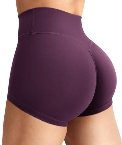 YEOREO Women's Biker Shorts 2.5" No Front Seam Elysina High Waist Hidden Scrunch Workout Gym Yoga Running Shorts Black Cherry M - Image 1