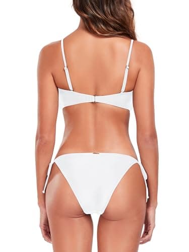 RELLECIGA Women's Bandeau Bikini Cutout Bathing Swimsuits Brazilian Bikini Sets White Middle - Image 6